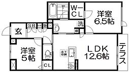 ShaMaison畷 1階2LDKの間取り
