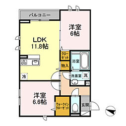 グラン山王 2階2LDKの間取り