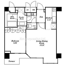 リテラス白金台 1階1LDKの間取り