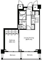 パークキューブ目黒タワー 1LDKの間取図画像