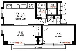 ヴィラ八幡山 2階2DKの間取り
