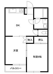 KTD・錦町 2DKの間取図画像