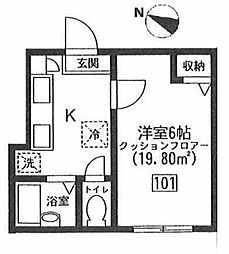 プリマヴェール 1階1Kの間取り