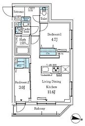プライムブリス中野富士見町I 2LDKの間取図画像