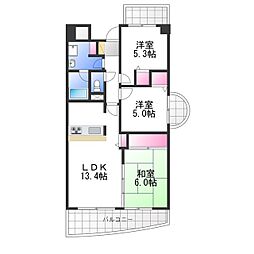 ジョイフル寿 4階3LDKの間取り