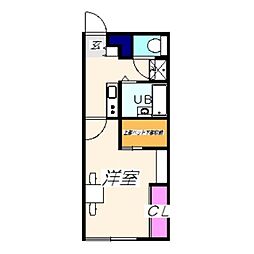レオパレスリバーサイド橘 1Kの間取図画像