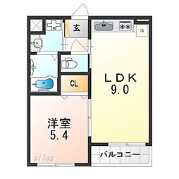 マンション橋野 1LDKの間取図画像