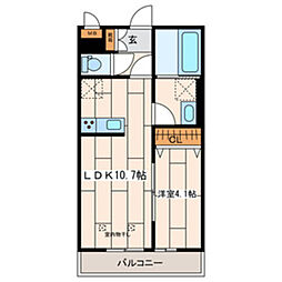 リコルテ橋本 2階1LDKの間取り