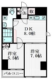 Bee Flats 10階2DKの間取り