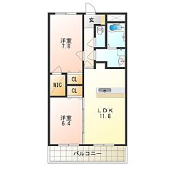 グレイスコート 1階2LDKの間取り