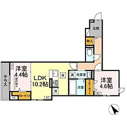 D-ROOM松木B 1階2LDKの間取り