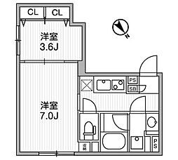 ラヴィエール滝野川 2Kの間取図画像