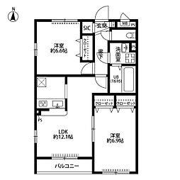 アムール サンドエルIII 2階2LDKの間取り