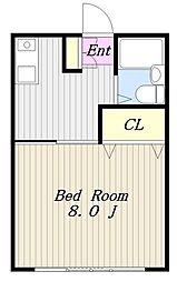 アップルハウス町田2 2階1Kの間取り