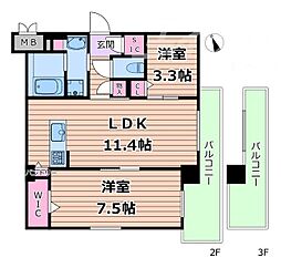 JR片町線(学研都市線) 徳庵駅 徒歩10分の賃貸マンション 3階2LDKの間取り