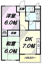 ウィスタリアガーデン 2階2DKの間取り