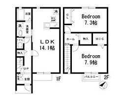 シャルマンノルド 1階2LDKの間取り