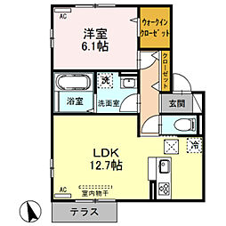 アトリオ亀貝 2階1LDKの間取り