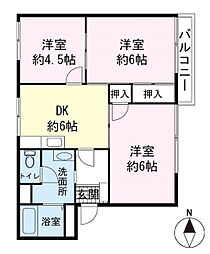 フレグランス南大岡B 3DKの間取図画像