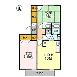 パインアベニューハイム 1階2LDKの間取り