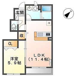 ケーズ  アバンティ 1階1LDKの間取り