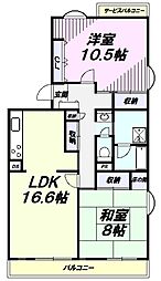 飯能マンション 5階2LDKの間取り