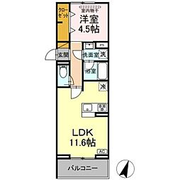 リシェスみのり台 A棟 3階1LDKの間取り