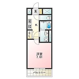 ウエンズ勝山 5階1Kの間取り