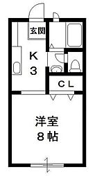 コーポフリーダム 1階1Kの間取り