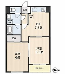 コーポ原田 2DKの間取図画像