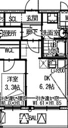 ARCA堺綾之町 2階1DKの間取り