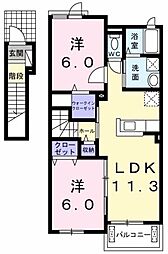 ニューリバーハウス 2階2LDKの間取り