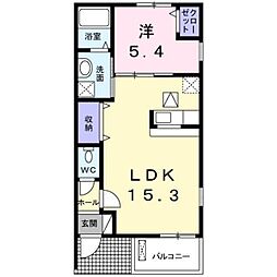 カトル・セゾン 1階1LDKの間取り