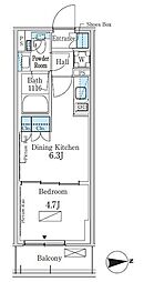 パークアクシス新宿百人町 1階1DKの間取り