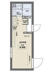 COCOFLAT田端II 4階ワンルームの間取り