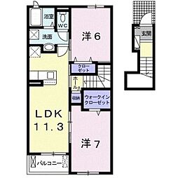 アヴェニールＮＩＳＨＩＫＩ　II 2階2LDKの間取り