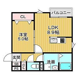 阪急千里線 豊津駅 徒歩7分の賃貸アパート 2階1LDKの間取り