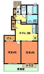 パークサイドＵＫ 1階2DKの間取り