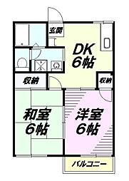 JR中央線 八王子駅 バス20分 下諏訪宿下車 徒歩4分の賃貸アパート 1階2DKの間取り