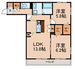 メゾンAmour船橋 2LDKの間取図画像