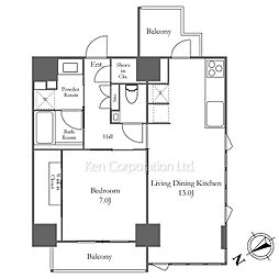 ザ・パークハビオＳＯＨＯ南青山 12階1LDKの間取り