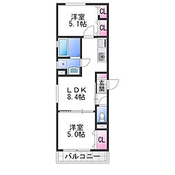 クリエオーレ南新町 2LDKの間取図画像