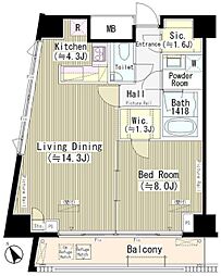 六本木エムケイアートレジデンス 1LDKの間取図画像