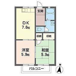 レインボー・ハブ 2DKの間取図画像