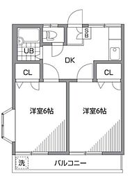 富士見台レジデンスS 2階2DKの間取り