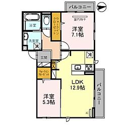 エスト山王 2階2LDKの間取り