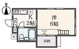 アメニティ松原Ａ棟 2階1Kの間取り
