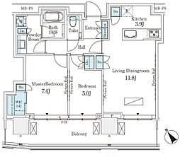 パークコート赤坂檜町ザタワー 28階2LDKの間取り