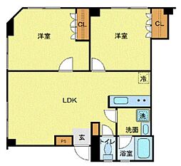 東京メトロ有楽町線 月島駅 徒歩2分の賃貸マンション 2階2LDKの間取り