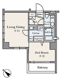 東池袋デュープレックスリズ 7階1DKの間取り